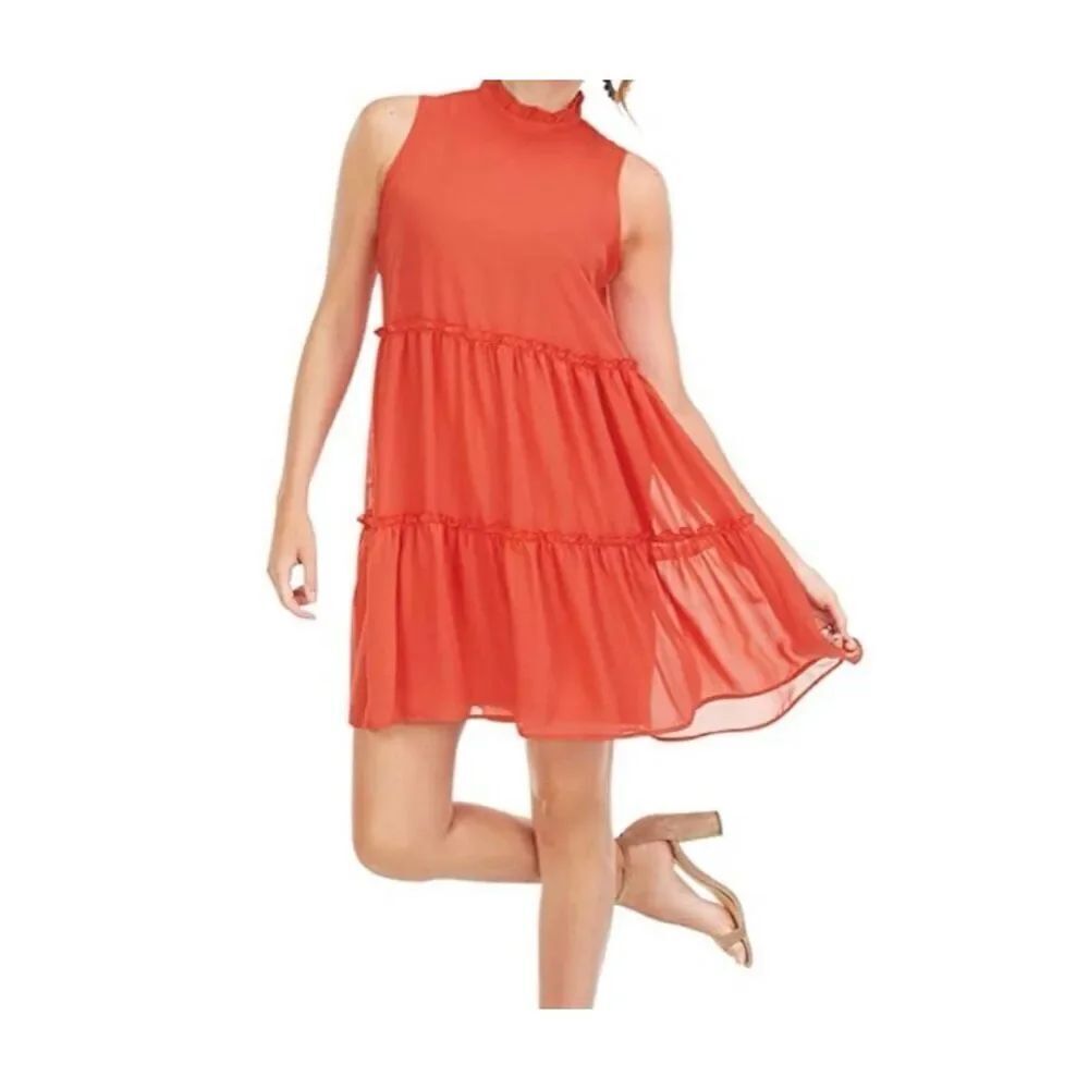 Mud Pie Naomi Coral Ruffle Dress Size Large New
